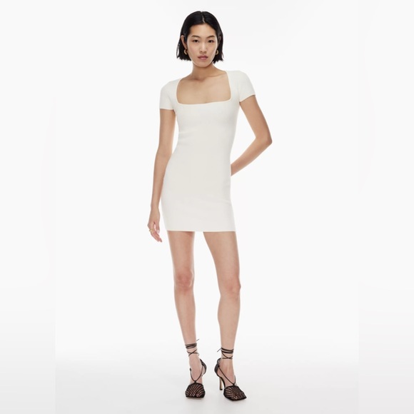 Aritzia Babaton Emerge Mini Dress White Birch Cream Ribbed Bodycon - Picture 2 of 11
